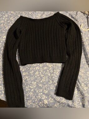 ASOS Black Ribbed Off-Shoulder Cropped Sweater